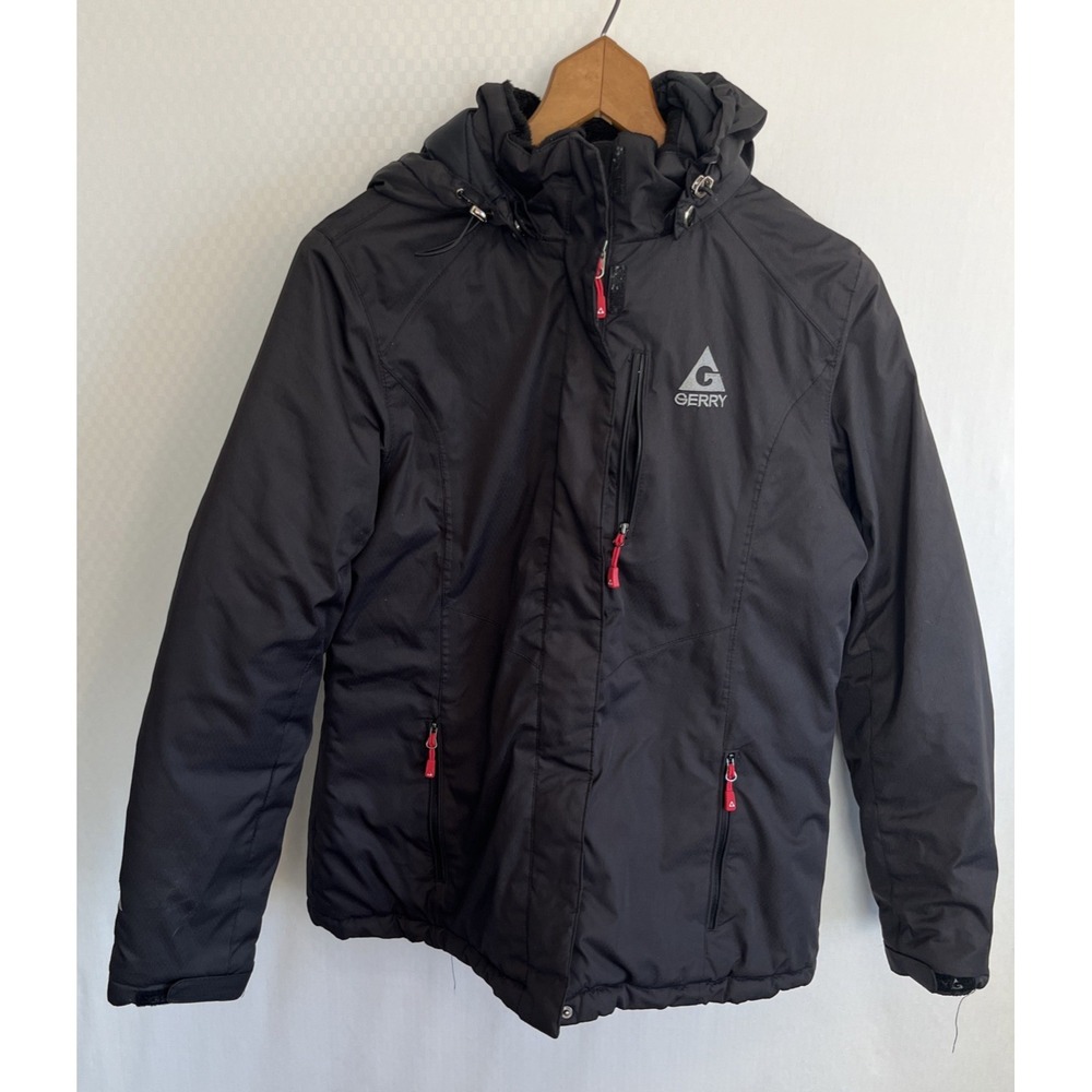 Gerry Jacket Womens Medium Black Hooded Insulated Puffer Zip Pockets Parka